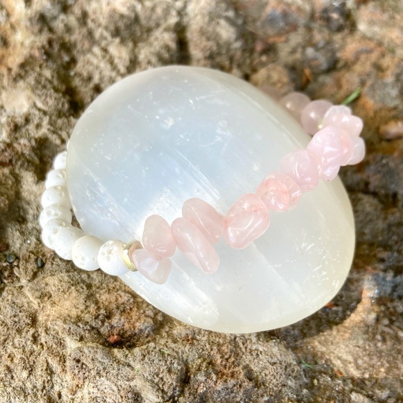 Rose Quartz Lava Stone Bracelet - Picture 8 of 12